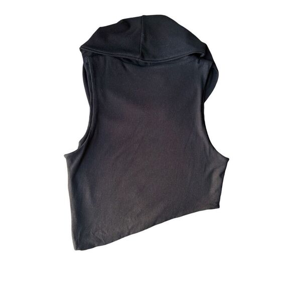 Naked Wardrobe Ribbed Sleeveless Cowl neck Asymmetrical Crop Top In Black - Picture 5 of 9